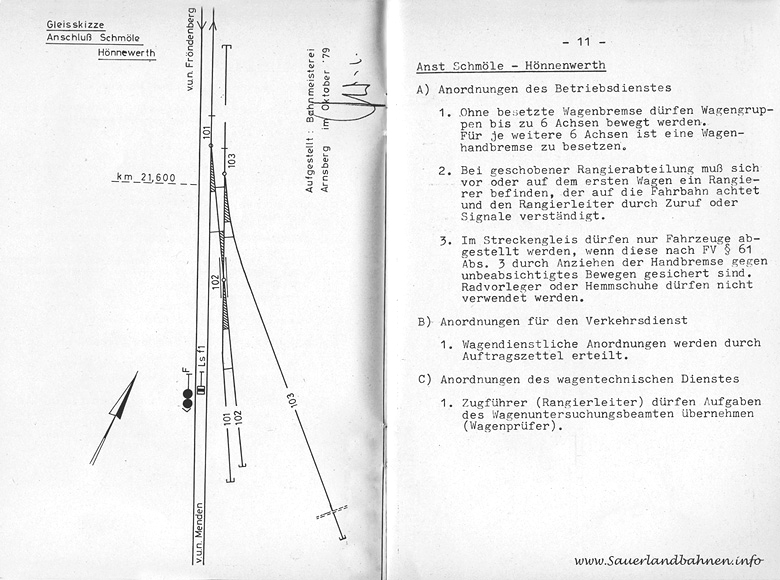 Bedienungsbehelf Schm&ouml;le-H&ouml;nnenwerth 1979
